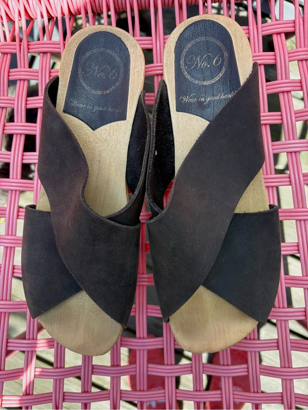 No. 6 Frida Clog Sandal with Flat Base in Black Suede